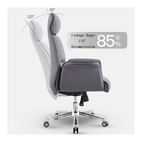 HUIQC Ergonomic Cowhide Boss Chair with Headrest, Reclining Office Chair - Brown
