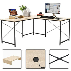 Bestier Modern L Shaped Desk 95.2 Inch Reversible Corner Computer Desk or 2 Person Long Table for Home Office Large U Shaped Gaming Writing Workstation with Monitor Stand and 3 Cable Holes, Oak