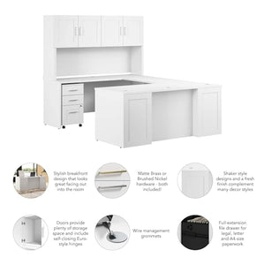 Bush Business Furniture Hampton Heights 72W x 30D U Station with Hutch, 3 Drawer Mobile File Cabinet in White