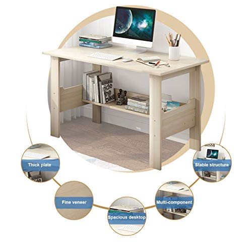 Us Fast Shipment I Shaped Computer Desk for Home Office Living Room,Wooden Smooth Desktop Table Corner Writing Study Desk with Two Layers Storage Book Shelf,Save Space (Wooden White)