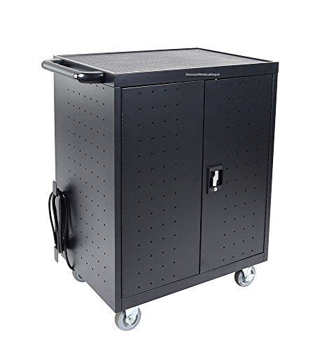 DMD Deluxe Mobile Charging and Storage Cart, Holds 32 Devices with up to 17" Display, Multiple iPad, Tablet, Laptop, Notebook and Chromebook Charging Station / Security Cabinet with Timer