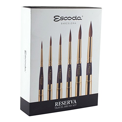 Escoda 1240 Reserva Series Artist Watercolor 6 Travel Brush Set, Pure Kolinsky Tajmyr