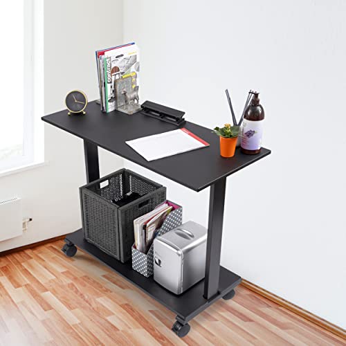 Stand Up Desk Store Two Level Rolling Printer Stand/Desk Shelf | Increase Usable Desk Space While Making Room for a Printer and Supplies (42", Black)