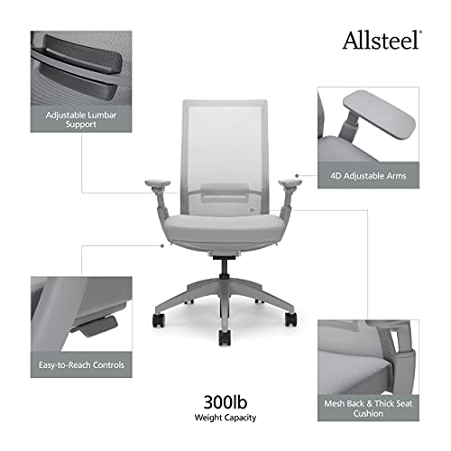 Allsteel Evo Office Chair with Lumbar Support, Adjustable Arms, Activated Recline - Gray Frost Mesh