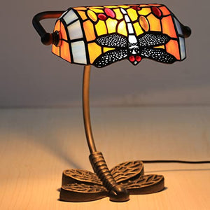 MaGiLL Tiffany Banker Desk Lamp Green Orange Dragonfly Stained Glass, Adjustable Luxury Memory Piano Lamp for Library Use (Orange)