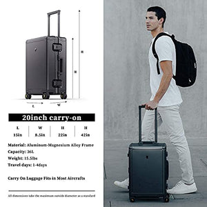 LEVEL8 Gibraltar 20" Aluminum Carry-On Luggage with Laptop Backpack - Dark Grey