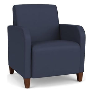 Lesro Siena Polyurethane Lounge Reception Guest Chair in Blue/Walnut