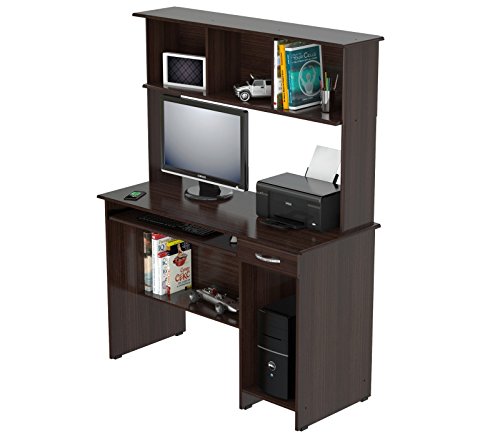 Inval Computer Workcenter with Hutch, Espresso-Wengue