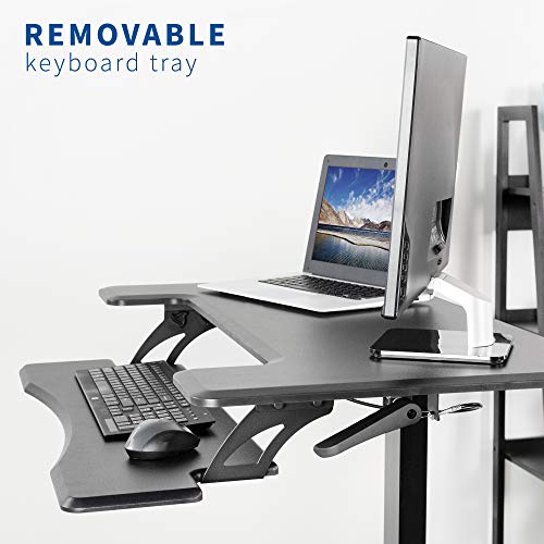 VIVO Black Pneumatic Mobile 36" Height Adjustable Two Platform Standing Desk - DESK-V111GT