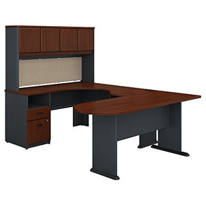 Bush Business Furniture Series A U Shaped Desk with Hutch, Peninsula and Storage in Hansen Cherry and Galaxy