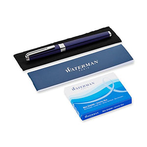 Waterman Exception Fountain Pen, Slim Blue with Silver Plated Clip, Fine Nib with Blue Ink Cartridge, Gift Box