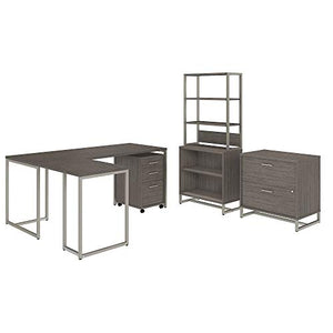 Office by kathy ireland Method 72W L Shaped Desk with 30W Return, File Cabinets and Bookcase in Cocoa