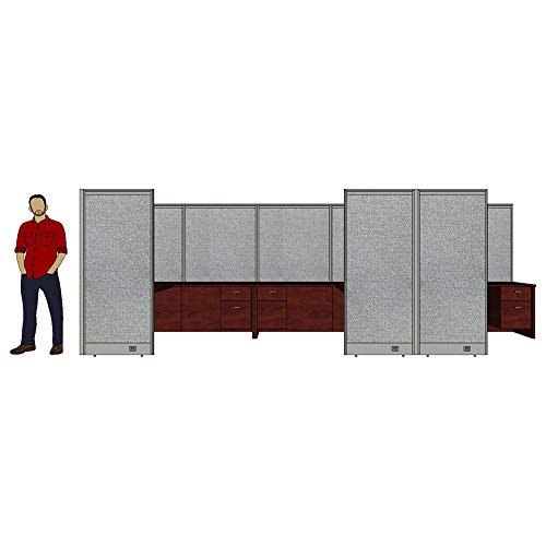 G GOF 3 Person Workstation Cubicle (6'D x 18'W x 4'H) - Walnut / Office Partition