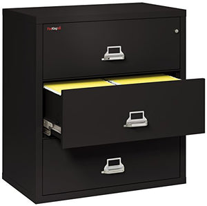 FireKing Fireproof Lateral File Cabinet (3 Drawers, Impact/Water Resistant, 40.25" H x 37.5" W x 22.13" D, Black)