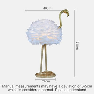 ExaRp Flamingo-shaped LED Desk Lamp with Feather Lampshade - Modern Resin + Goose Feather, 3 Colors, Remote Switch - Bedroom, Living Room, Balcony