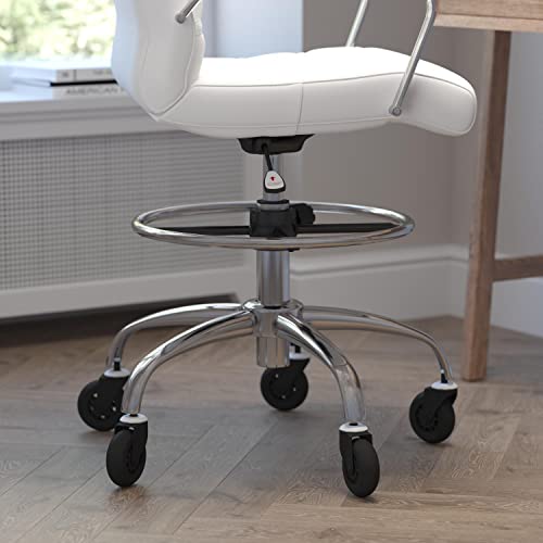 Flash Furniture Lexi Mid-Back Drafting Chair with Adjustable Foot Ring - White LeatherSoft Upholstery