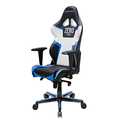DXRacer OH/RV118/NBW/ZERO Racing Series White and Blue Gaming Chair - Includes 2 Free Cushions