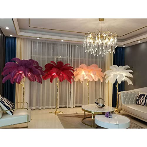 YKLL Modern Ostrich Feather Floor Lamp, Black Copper Standing Lamp, 35 Feathers, H:1.2m (Dark Purple)