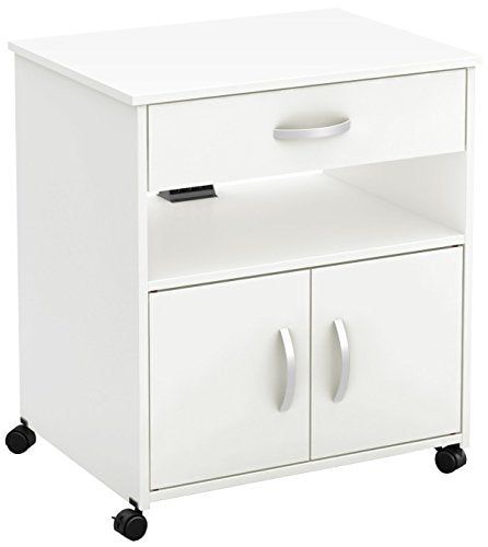 South Shore 2-Door Printer Stand with Storage on Wheels, Pure White
