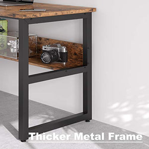 IRONCK Computer Desk 55" with Bookshelf, Office Desk, Writing Desk, Wood and Metal Frame, Industrial Style, Study Table Workstation for Home Office Furniture