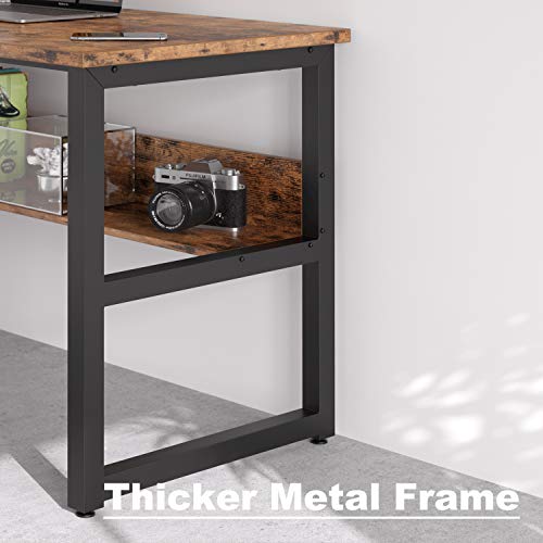 IRONCK Industrial Computer Desk 47" with Bookshelf, Office Desk, Writing Desk, Wood and Metal Frame, Industrial Style, Study Table Workstation for Home Office Furniture…