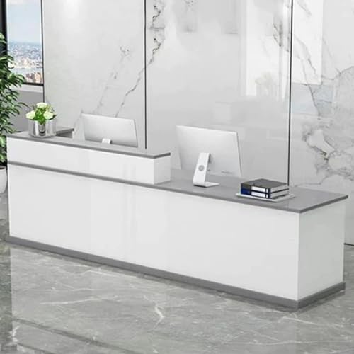 KAGUYASU Modern Reception Desk Counter with Hutch, Storage Cube, Drawer Door Cabinet