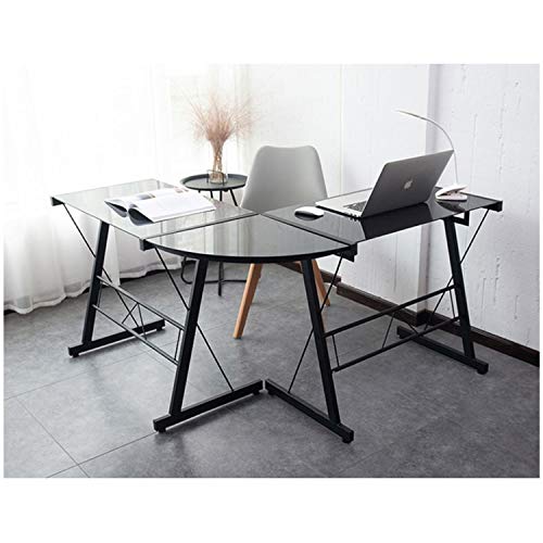Thaweesuk Shop New New Black Modern L Shaped Desk Table Tempered Glass Corner with Keyboard Tray Office Home Workstation Computer Laptop Study PC Gaming Writing Student Steel 51" L x 51" W x 29.5" H