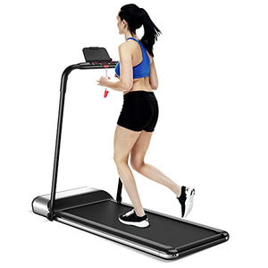 GYMAX Folding Treadmill, Installation-Free Walking/Running Pad with LCD Monitor & Removable Phone Holder, Quiet Shock Absorbing Running Machine for Home Gym Small Space Workout Fitness