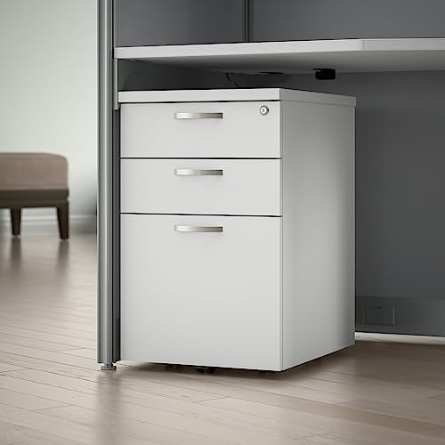 Bush Business Furniture Office in an Hour 3 Rolling File Cabinet | Mobile Under Desk Drawers - Pure White