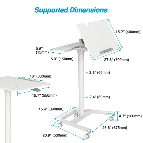 AVLT 47" Ambidextrous Mobile Standing Desk with Split Top Tilting Tray - Pneumatic Laptop Cart