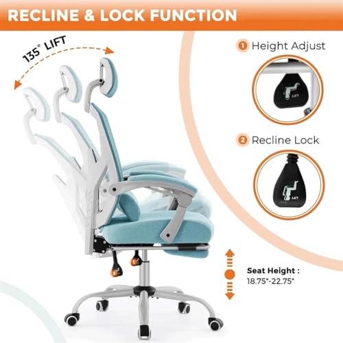 MADALIAN Reclining Office Chair with Foot Rest - High Back Computer Chair Mesh Home Office Desk Chairs with Wheels