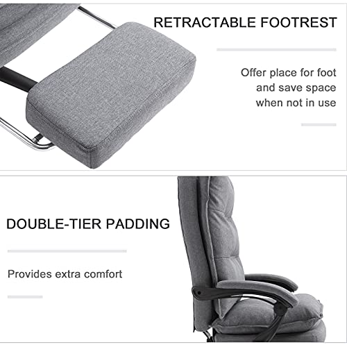 Vinsetto 360° Swivel Home Office Chair Adjustable Height Linen Style Fabric Recliner with Retractable Footrest and Double Padding, Grey