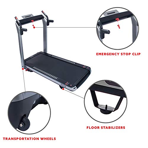 Sunny Health & Fitness ASUNA SpaceFlex Electric Running Treadmill with Auto Incline, LCD and Pulse Monitor, Speakers, Device Holder, 220 LB Max Weight, Folding and Transportation Wheels - 7750