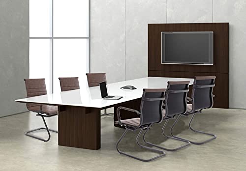 Guyou Office Reception Guest Chairs Set of 6 Mid Back PU Leather Metal Leg Sled Base Chairs with Arms - Matte Brown, 6 PCS