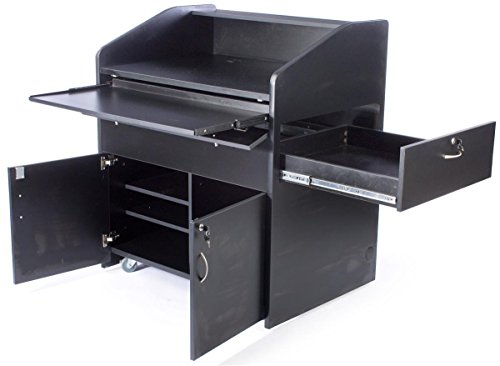 Displays2go Presentation Podium with PC Station, Sliding Drawers, Locking Cabinet, Rolling (LMMD40BK)