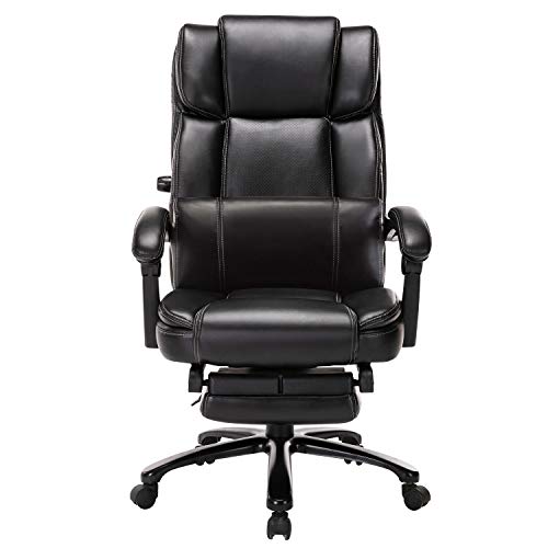 Big&Tall Office Chair with Footrest- High Back Executive Computer Desk Chair with Adjustable Built-in Lumbar Support, Angle Recline Locking System Thick Padded (Black)