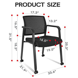 CLATINA Set of 8 Rolling Conference Room Chairs with Armrests, Stackable & Wheels, Black