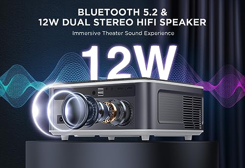 DBPOWER Native 1080P 5G WiFi Bluetooth Projector, 900 ANSI Ultra HD, [Electric Focus/Auto Correction], Portable Mini Movie Projector