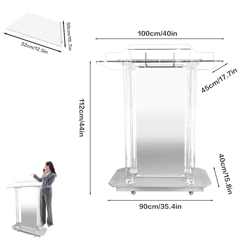 VZADGWA Personalized Acrylic Podium Stand with LED, Wheels, and Custom Logo