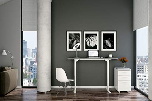 BDI 6451 SW/GRY Centro Lift Standing Desk (60” x 24” top), Satin White/Gray Glass