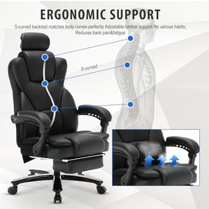 KCREAM Big and Tall Office Chair 400lbs, High Back Recline with Footrest, Faux Leather Ergonomic Executive Desk Chair