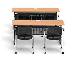 Team Tables Folding 4 Person Training Meeting Seminar Classroom Tables with Z-Base, Power+USB Outlet, and Fold+Nest Storage