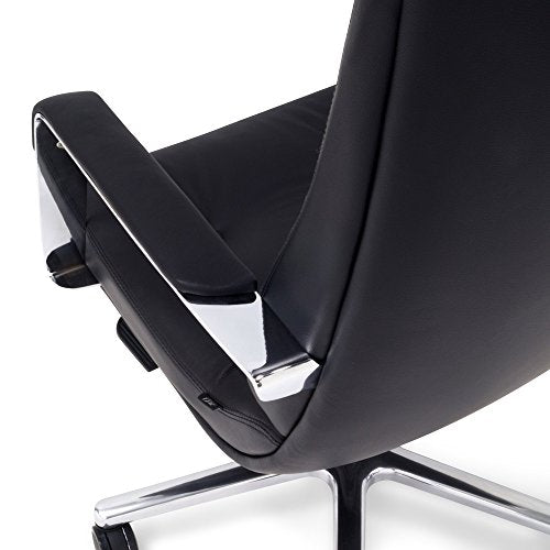 Perot Genuine Leather Aluminum Base High Back Executive Chair - Black