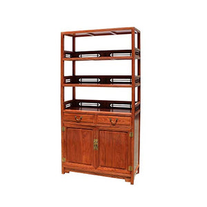 orientliving Chinese Huali Rosewood Brown 3 Shelves Bookcase Display Cabinet Acs5716