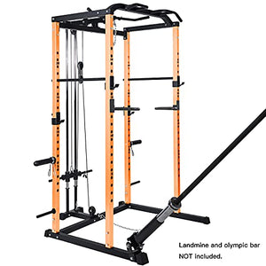Vanswe Power Cage with LAT Pull Down Attachment, 1000-Pound Capacity Power Rack Full Home Gym Machine with Multi-Grip Pull-up Bar and Dip Handle (Orange)