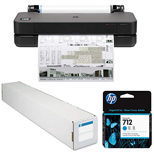 HP DesignJet T210 Large Format Printer, 24" Color Inkjet Plotter, Wireless, Bundle with HP 712 29ml Cyan Ink Cartridge, HP Universal Matte Bond Inkjet Paper