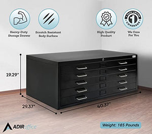 AdirOffice Blueprint Flat File Cabinet - Heavy Duty 5-Drawer Storage, 29" x 40", Black