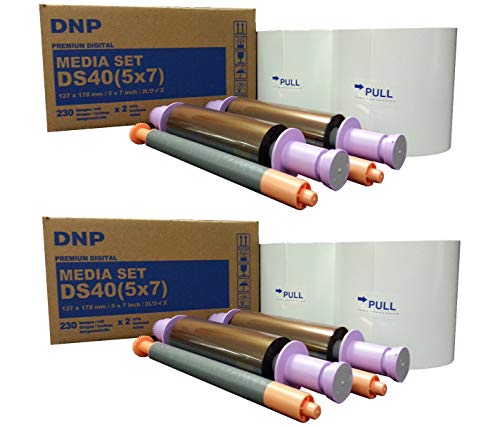 2 Pack DNP 2 x, 5x7 Media for DS40 Dye Sublimation Color Photo Printer, 230 Prints per Roll (920 Prints)