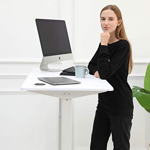SDADI Electric Height Adjustable Standing Desk - 46 x 24 inch Standing Workstation Sit Stand Up Home Office Desk with 4 Led Display Controller,White Frame/White Top
