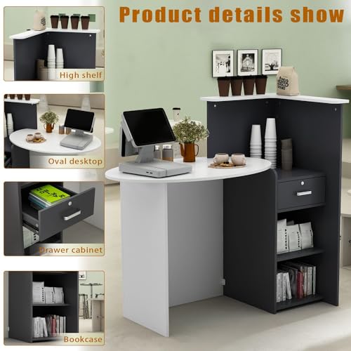 MOUMON Retail Reception Counter Desk with Lockable Drawer, White/Dark Grey (47.7" W x 23.6" D x 43.3" H)